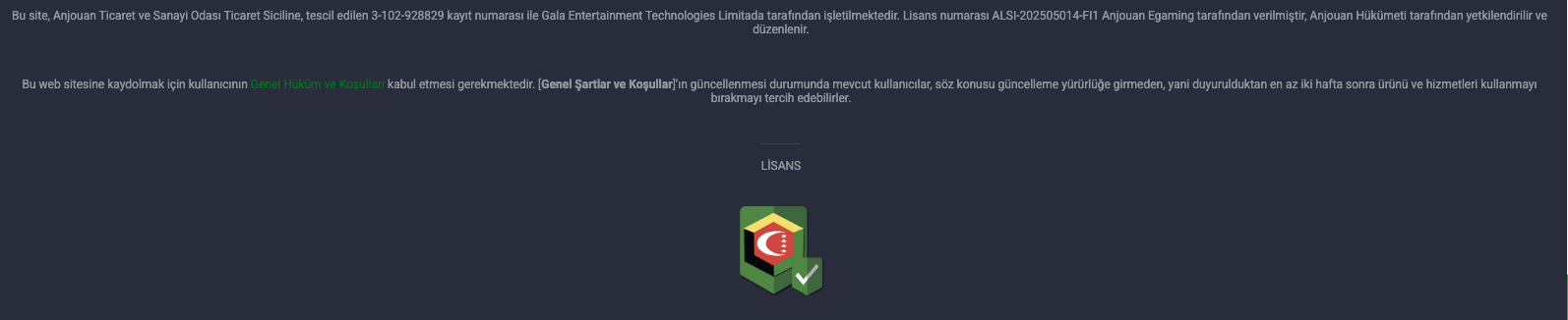 Galabet footer lisans bilgisi ve Anjouan rozeti