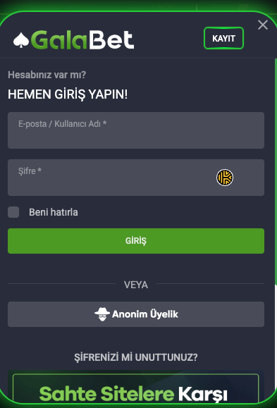 Galabet giriş penceresi
