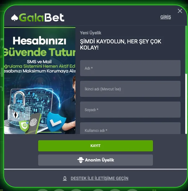 Galabet yeni üyelik formu